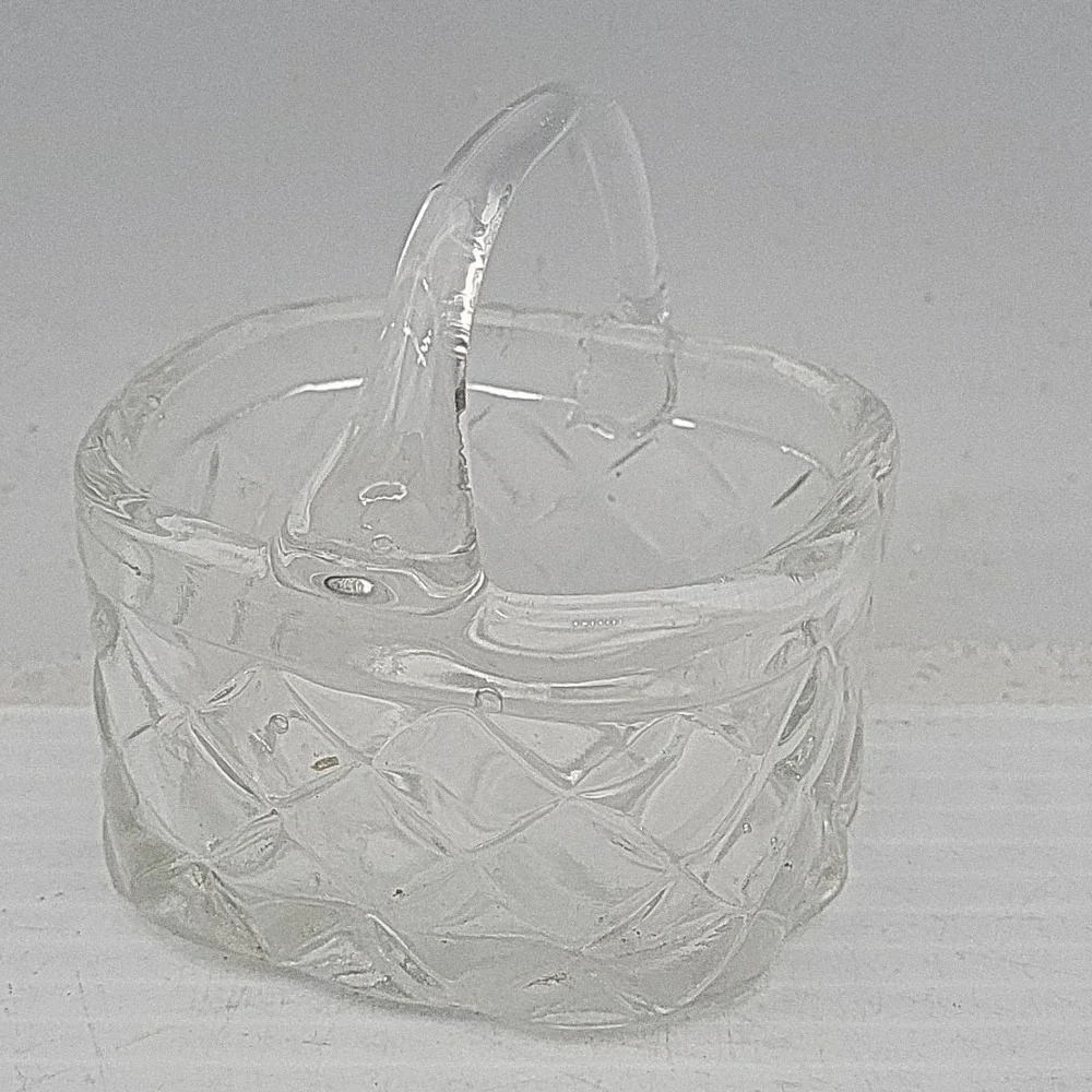 Small Clear Glass Square‎ Open Basket Used